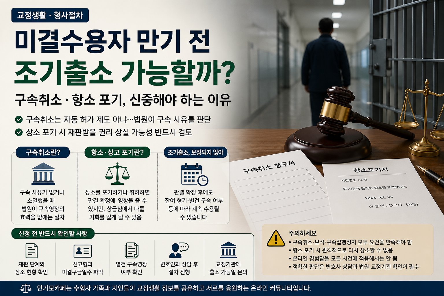 미결수용자 예상 출소일보다 일찍 나올 수 있나…구속취소·항소 포기 전 확인할 사항