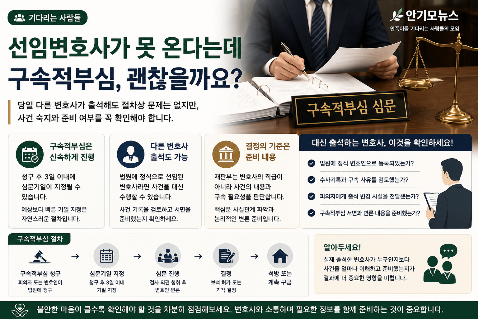 “선임변호사가 구속적부심에 못 온다는데 괜찮을까요?”…대신 출석하는 변호인에게 확인할 사항