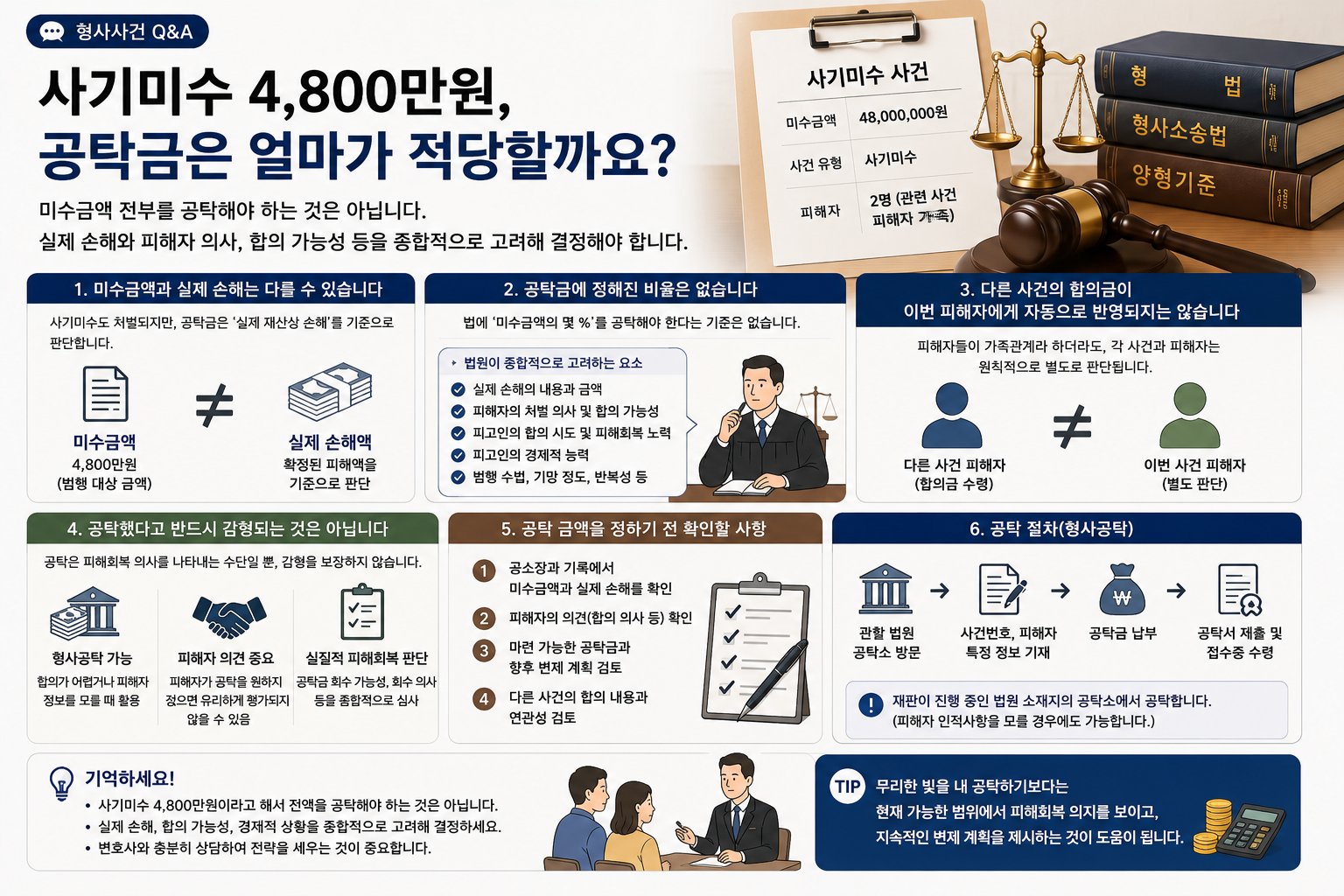 “사기미수 4,800만원이면 전액을 공탁해야 하나요?”…실제 손해·피해자 의사에 따라 달라지는 공탁액 판단