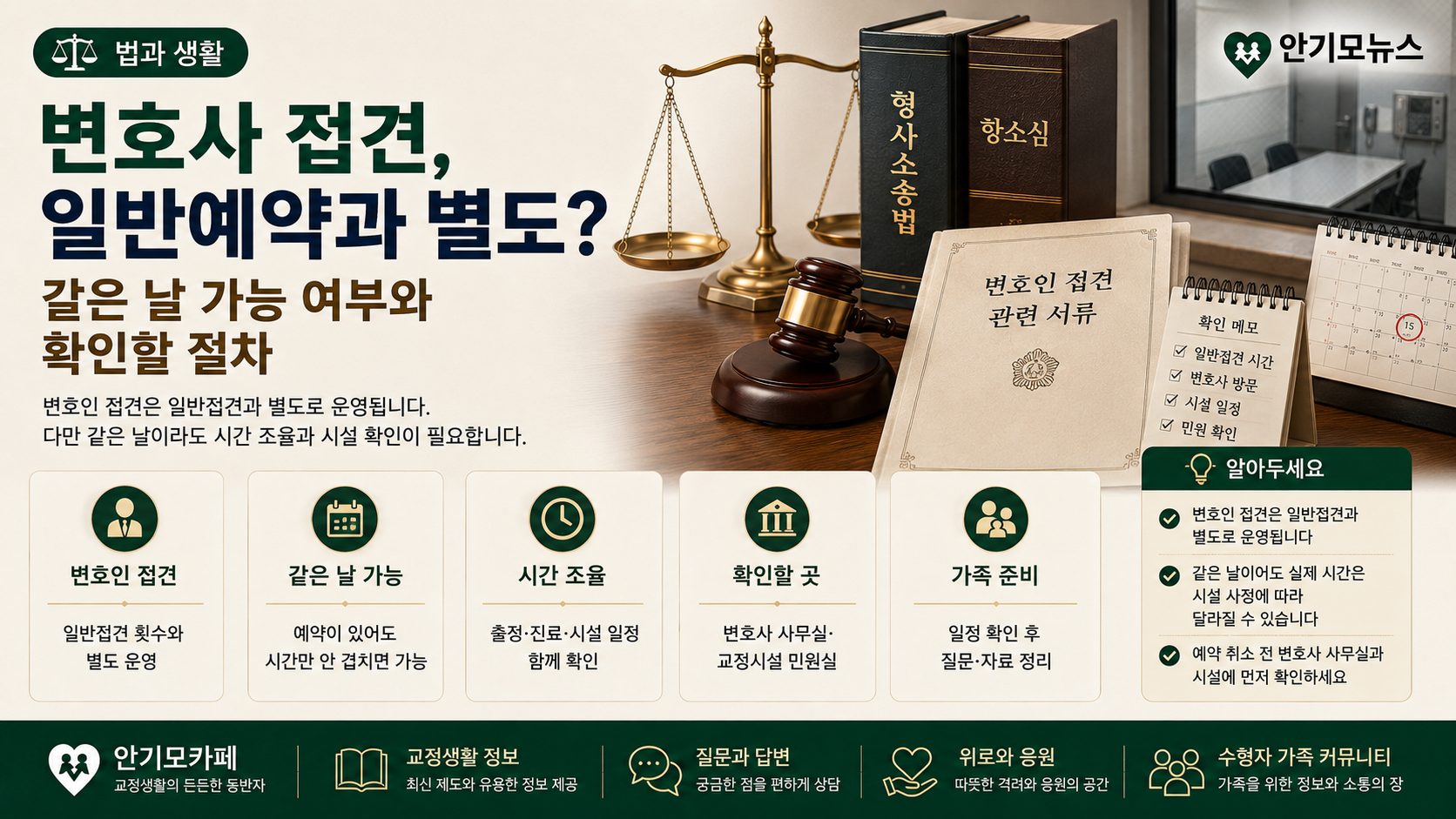 “일반접견이 잡혀 있어도 변호사가 만날 수 있나요”…항소 준비 중 수용자 가족이 같은 날 변호인 접견 전 확인해야 할 절차