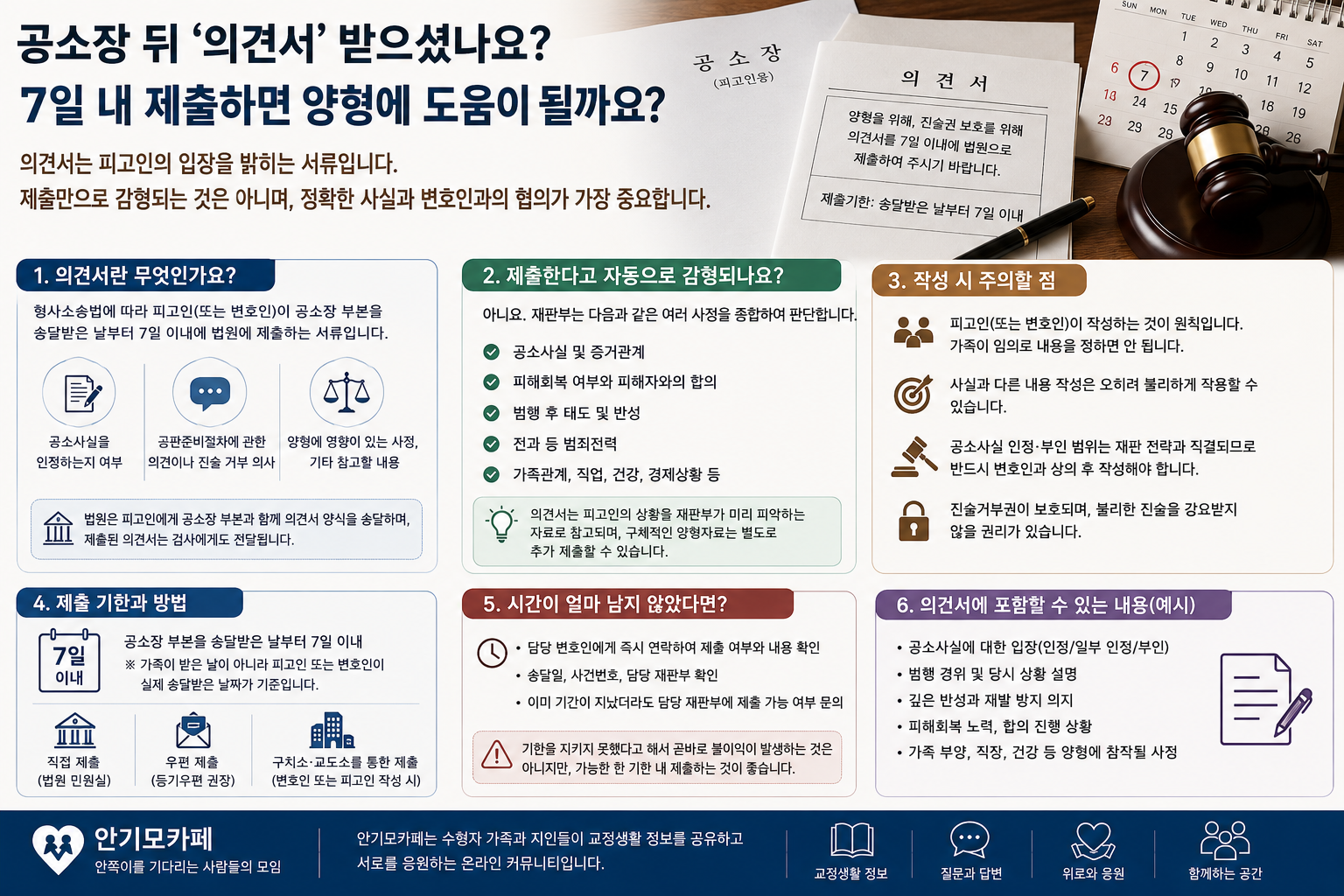 “7일 안에 의견서를 내라는데 양형에 도움이 될까요”…공소장 뒤 서류를 받아든 수용자 가족이 먼저 확인해야 할 작성 기준