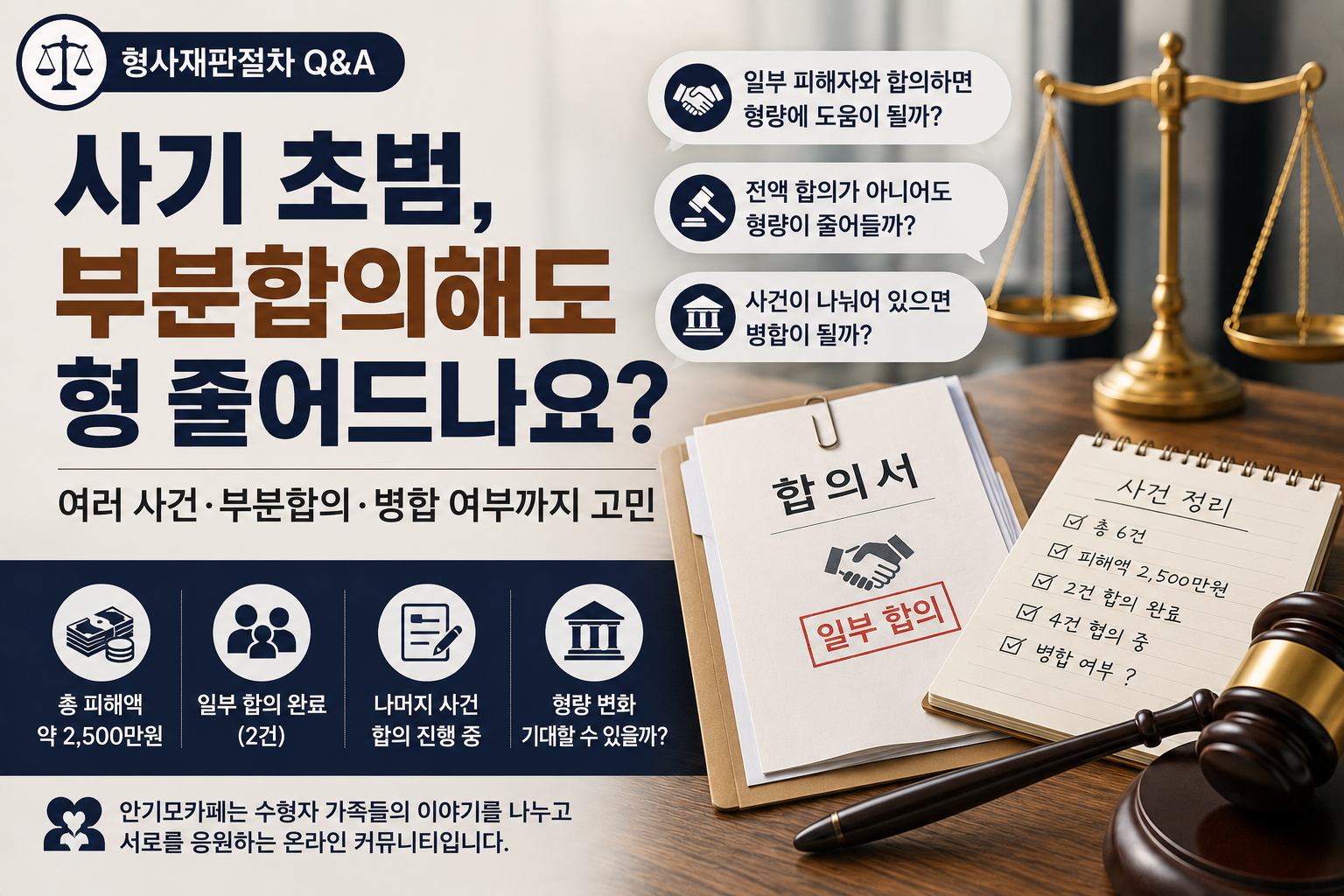 “사기 초범, 일부 피해자와만 합의해도 형량 줄어들까요?”…여러 사건 재판 앞둔 가족의 고민