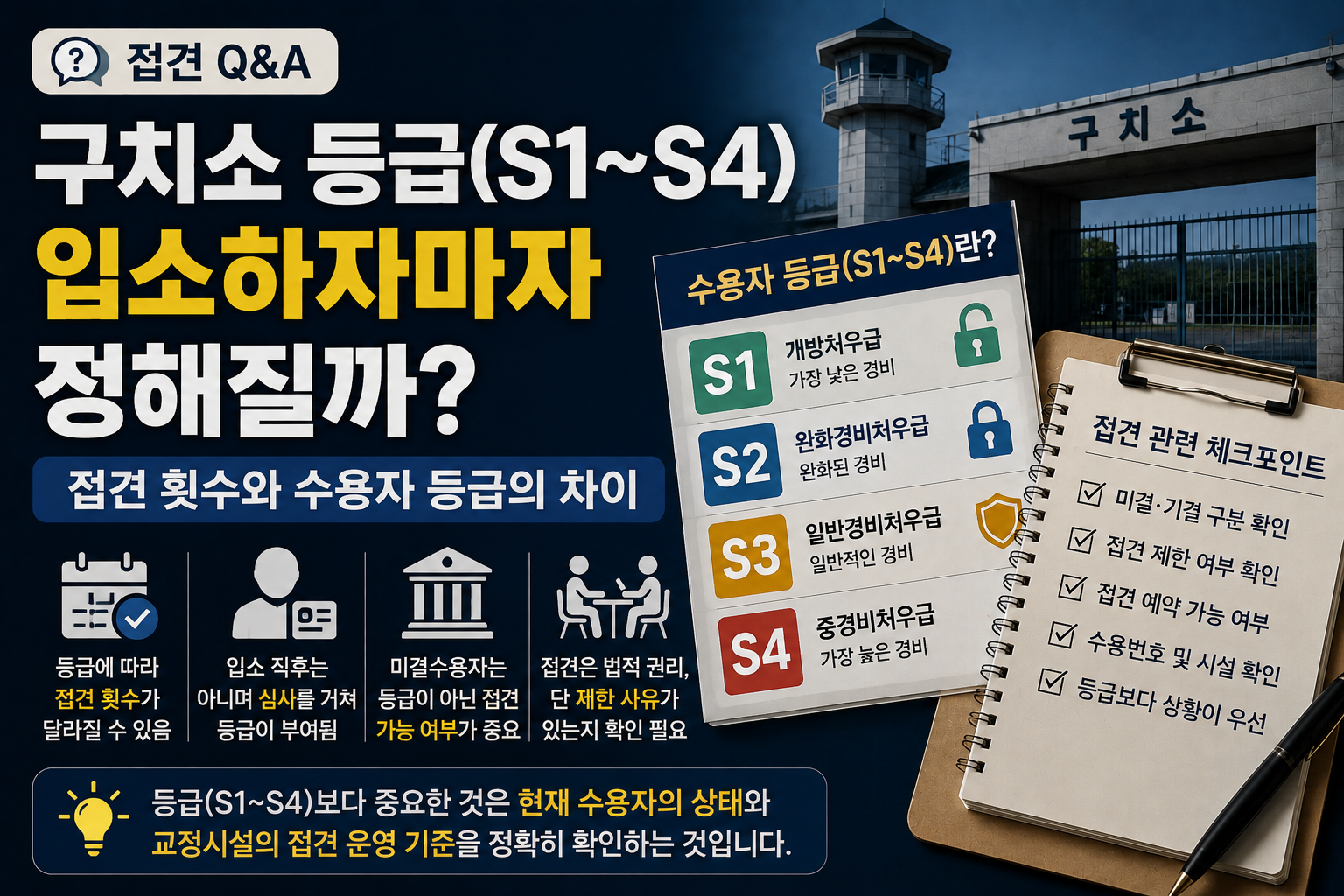 구치소 들어간 지 며칠 안 됐는데 ‘S1·S2·S3·S4’ 등급이 있을까? 접견 횟수와 수용자 등급의 차이