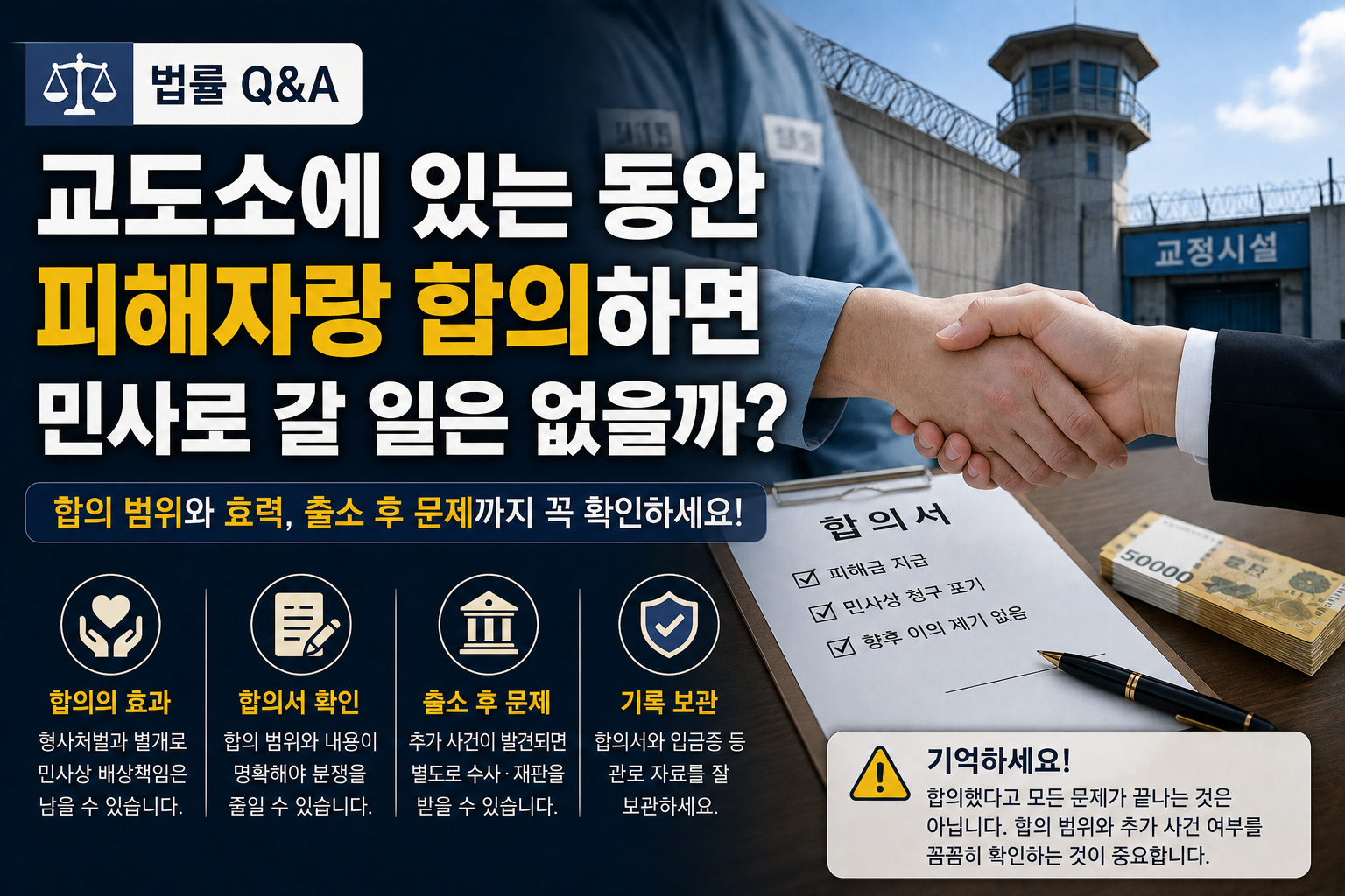사기로 복역 중 피해자와 합의하면 민사소송도 끝날까? 출소 후 다시 문제되는 경우
