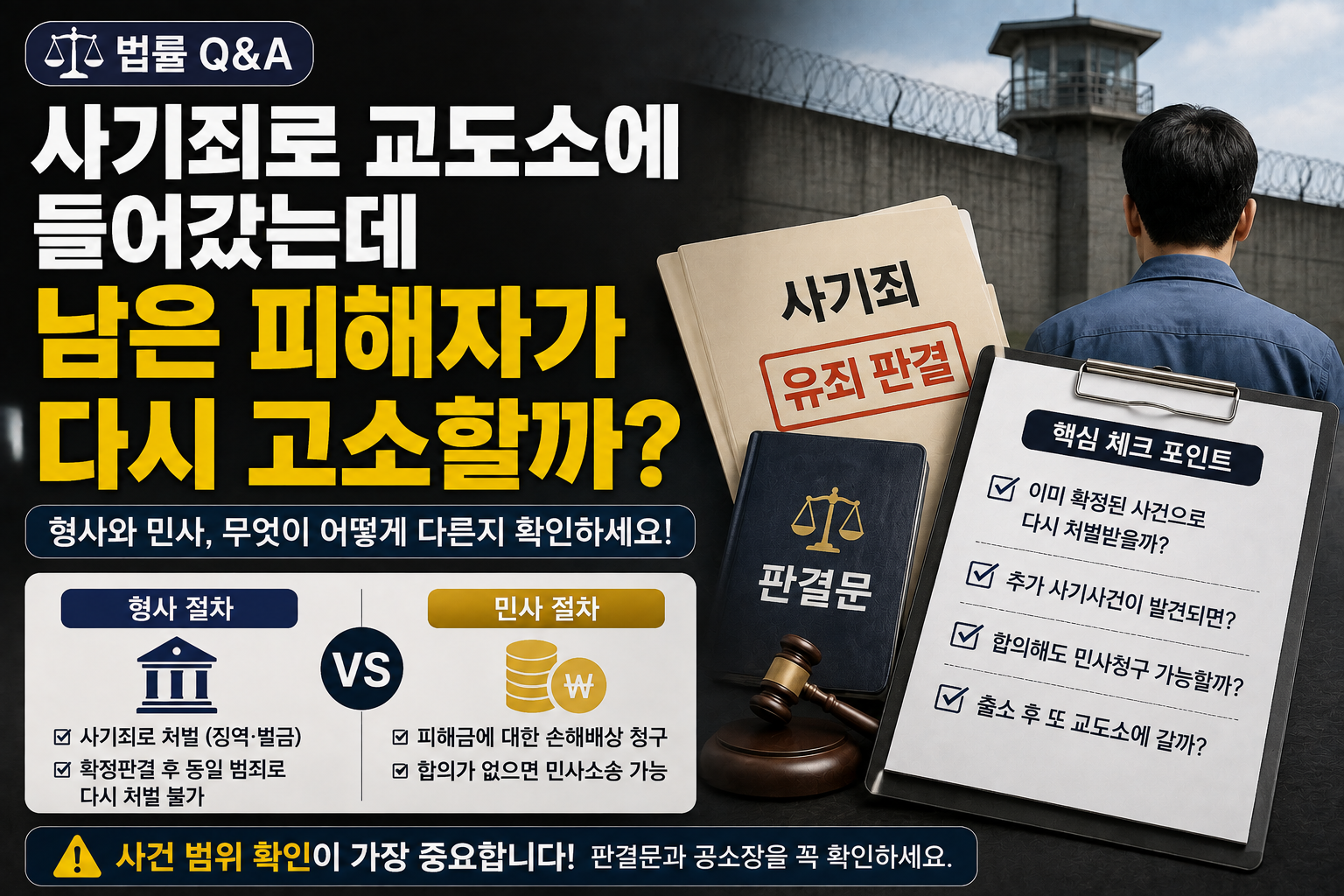 사기죄로 복역하면 피해자들의 형사절차도 모두 끝날까? 출소 전 확인해야 할 사건 범위