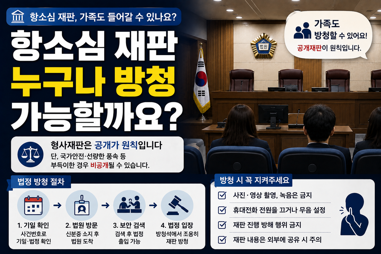 “항소심 재판, 가족도 들어가서 볼 수 있나요?”…처음 법정 찾는 가족이 알아둘 방청 절차