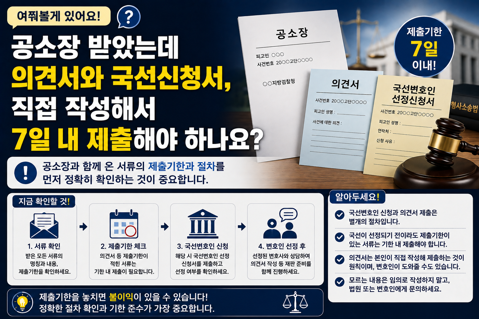“공소장과 의견서가 함께 왔는데 7일 안에 내야 하나요?”…첫 형사재판 앞둔 피고인이 확인할 절차