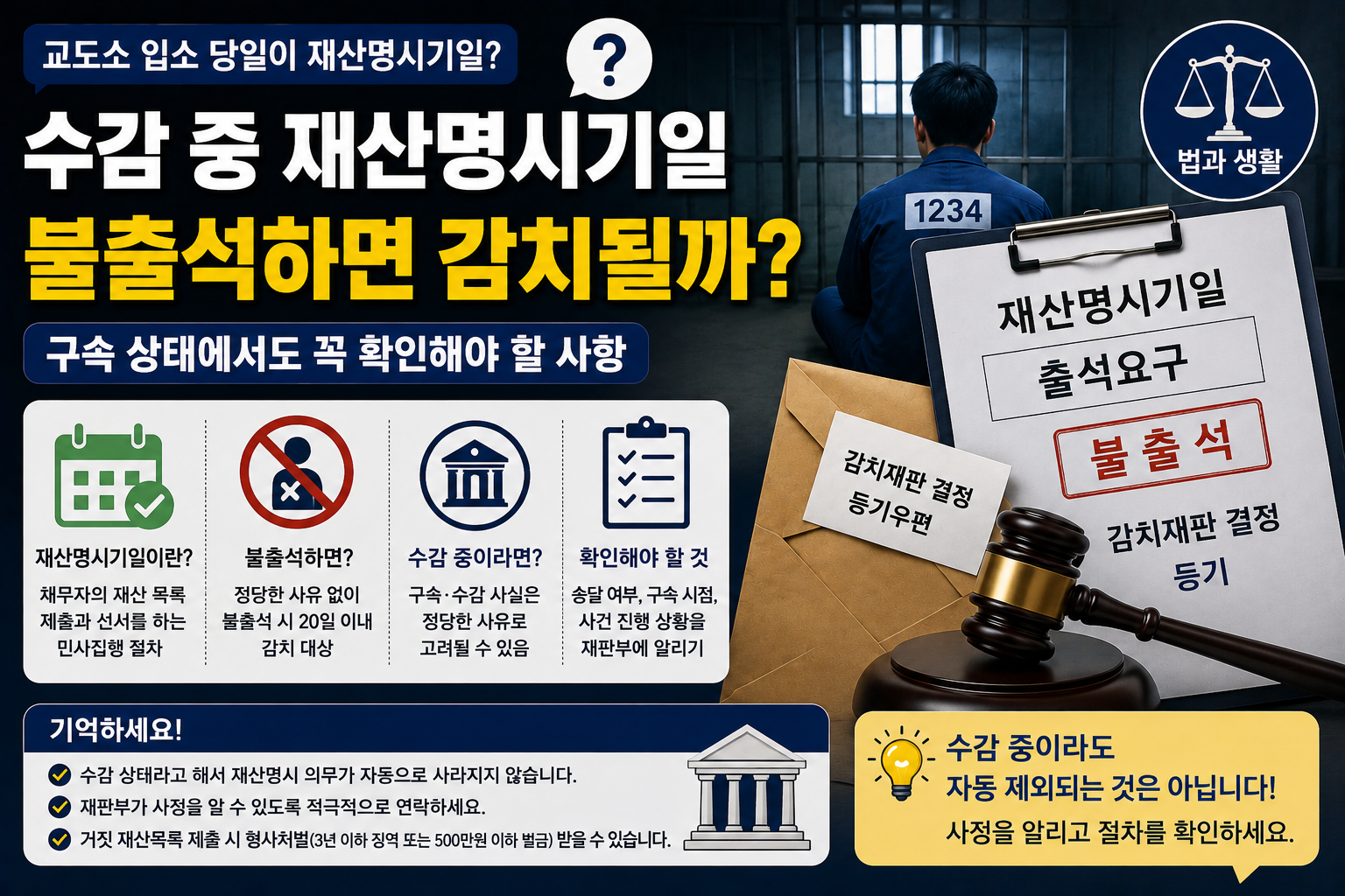 “교도소 들어간 날이 재산명시기일…불출석 감치 대상에서 제외될까요?” 수감 중이라면 확인할 것