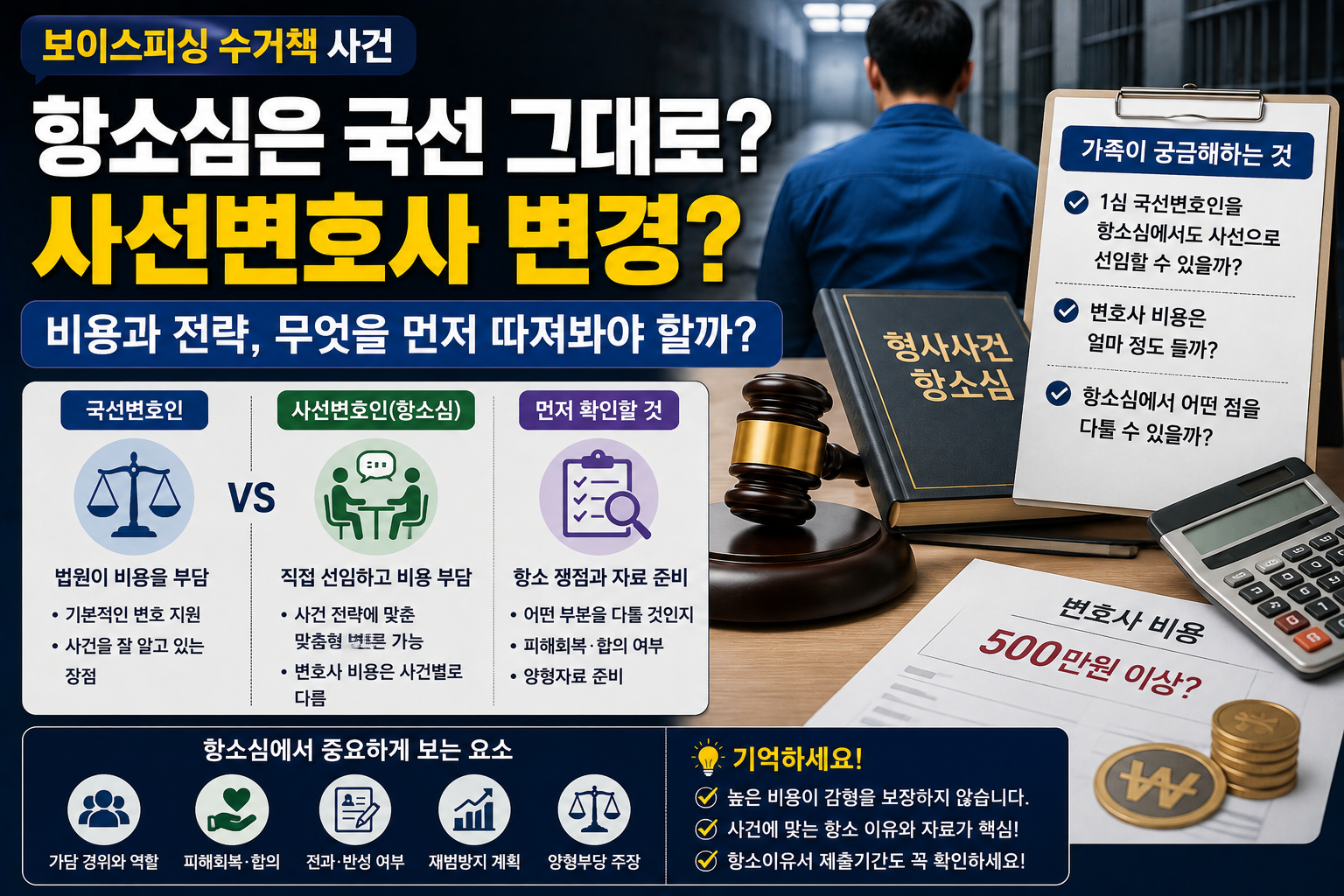 “보이스피싱 수거책으로 구속…항소심은 사선변호사를 써야 할까요?” 국선에서 변경할 때 따져볼 것