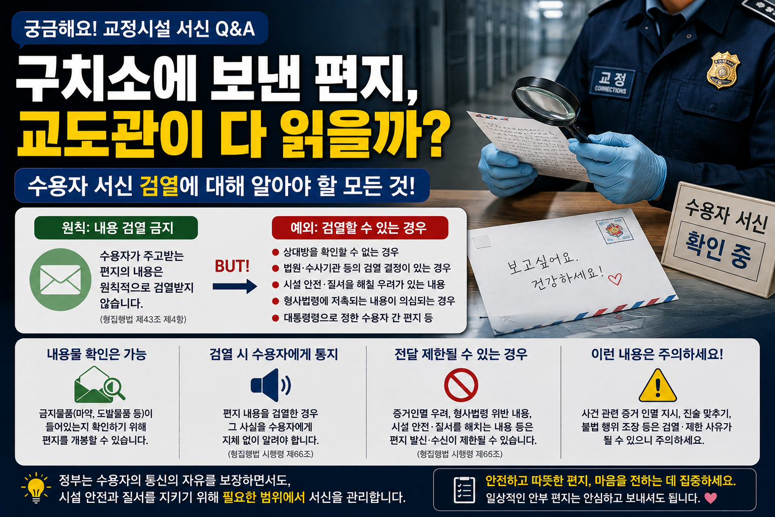 “구치소로 보낸 편지, 교도관이 다 읽나요?”…수용자 서신 ‘확인’과 ‘검열’은 다르다