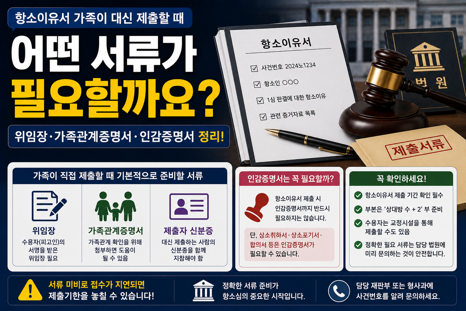 “항소이유서 가족이 대신 법원에 내도 될까요?”…위임장·가족관계증명서, 인감증명서까지 필요할까