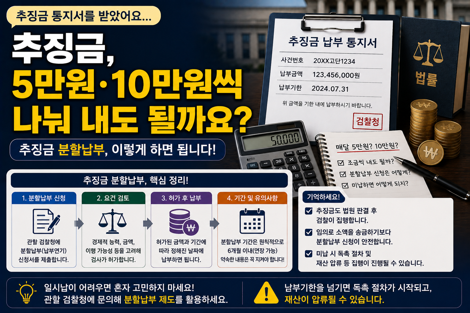 “추징금이 너무 큰데 5만 원, 10만 원씩 내도 될까요?”…추징금 분할납부 어떻게 해야 하나
