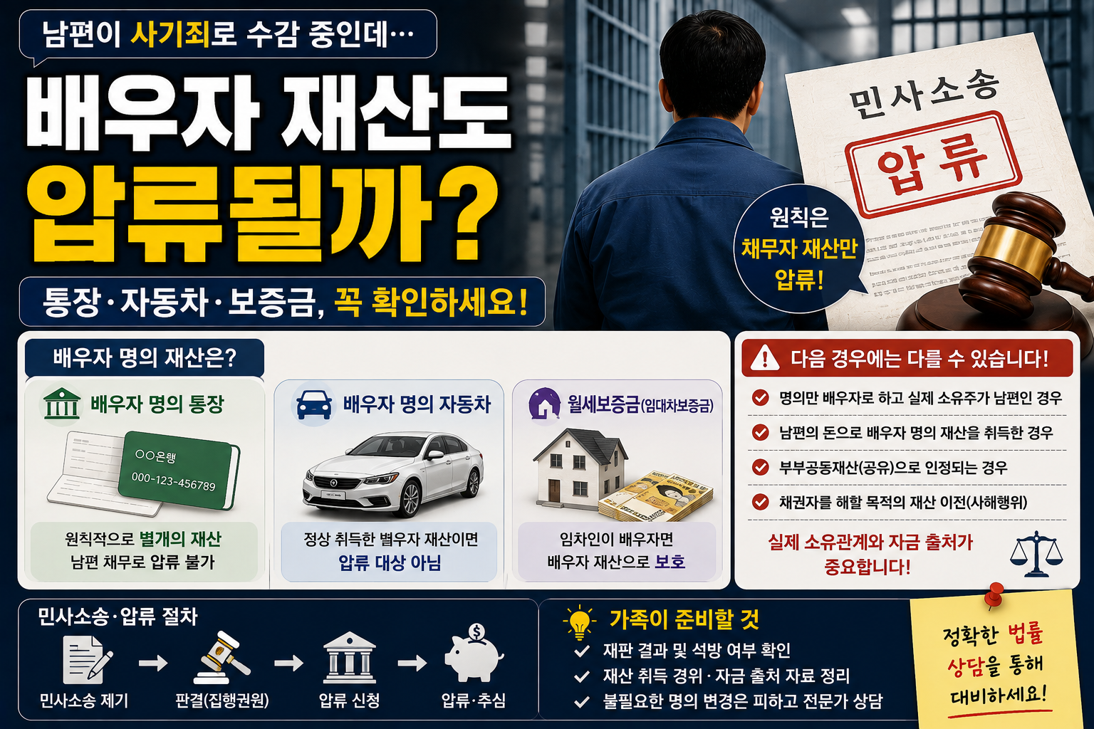 “남편이 사기죄로 수감되면 제 통장·자동차도 압류되나요?”…배우자 재산까지 강제집행될까
