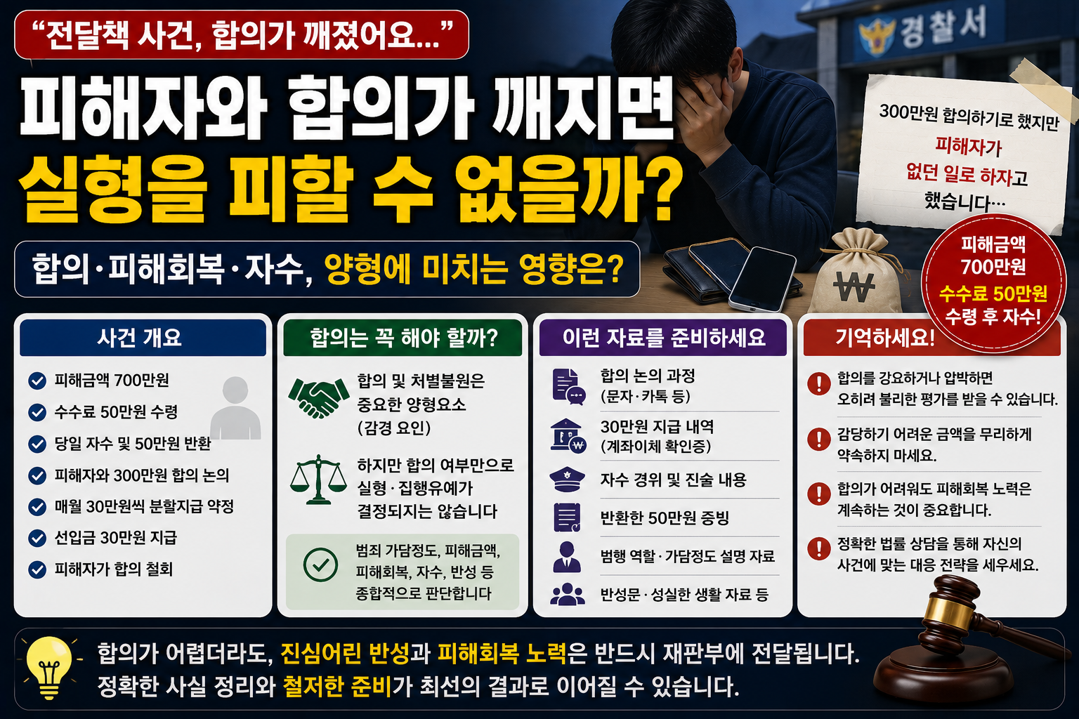 “300만원에 합의하기로 했는데 피해자가 마음을 바꿨어요”…전달책 사건, 합의 깨지면 실형일까