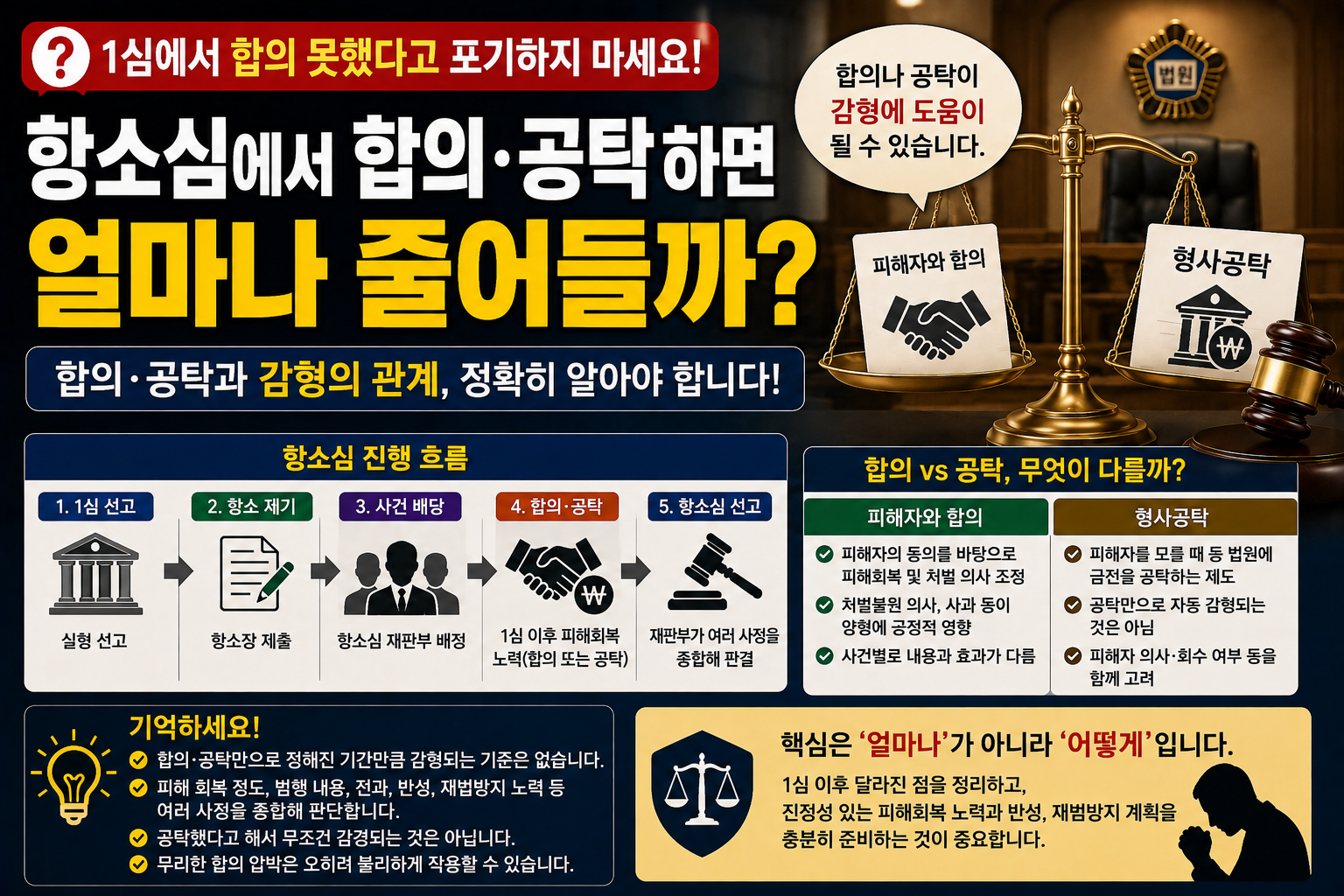 “1심에서 합의 못 했는데 항소심에서 하면 몇 개월 줄어드나요?”…합의·공탁과 감형의 관계