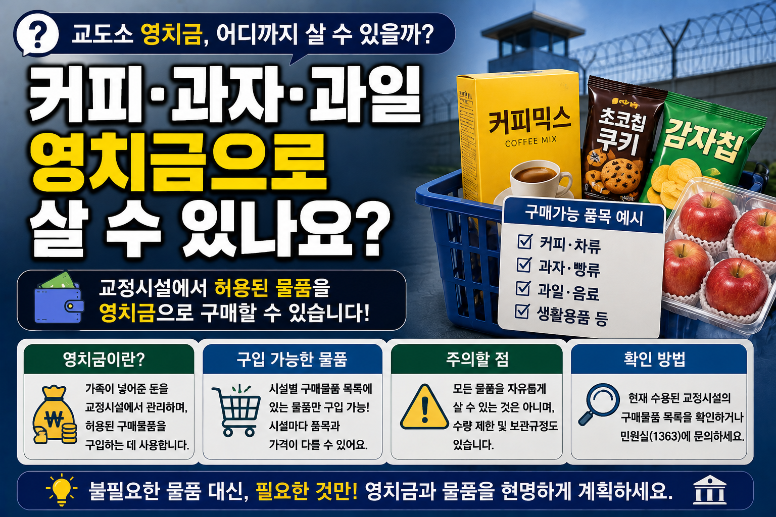 “영치금으로 커피믹스·과자·과일도 살 수 있나요?”…교도소 안에서 물품 사는 방법