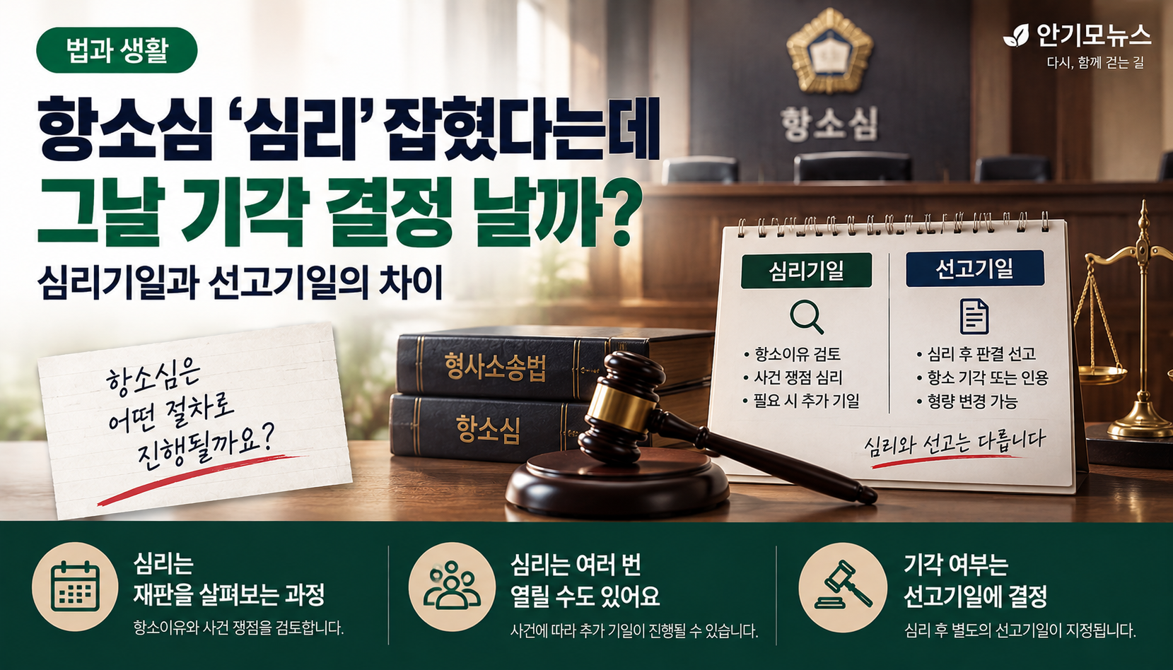 “항소심 ‘심리’ 잡혔다는데 그날 기각 결정 날까?”…심리기일과 선고기일의 차이