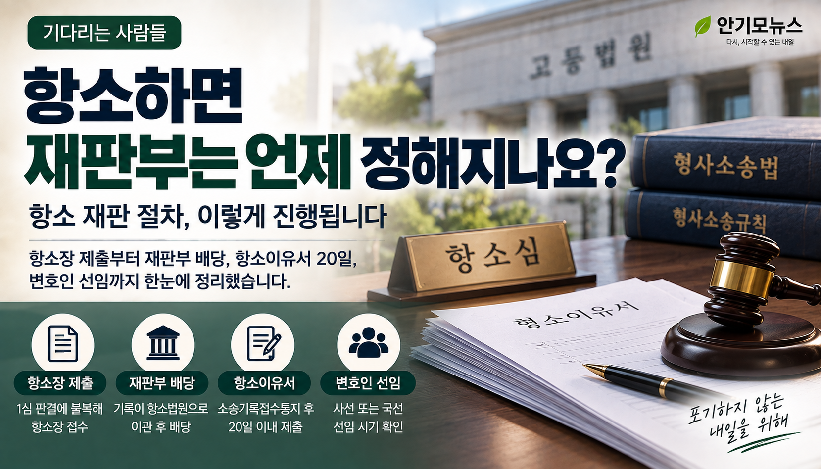 “항소하면 재판부는 언제 정해지나요?” 항소이유서 20일과 변호인 선임 시점 알아보니
