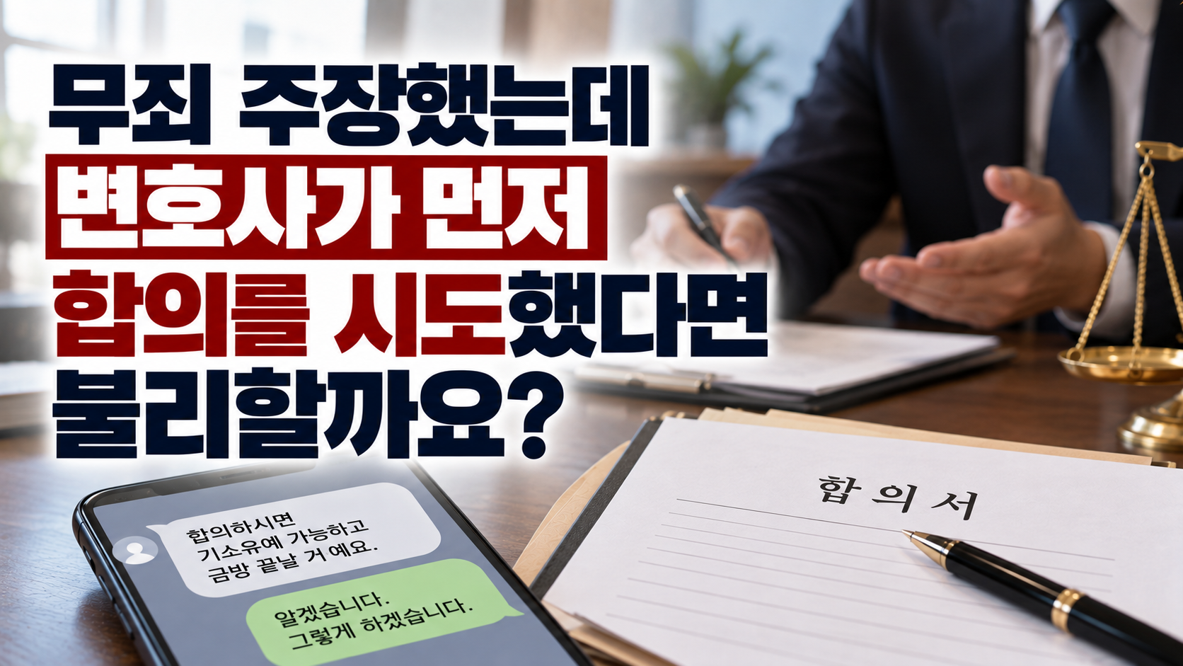 “무죄 주장했는데 변호사가 먼저 합의를 시도했습니다”…재판에서 불리하게 작용할까