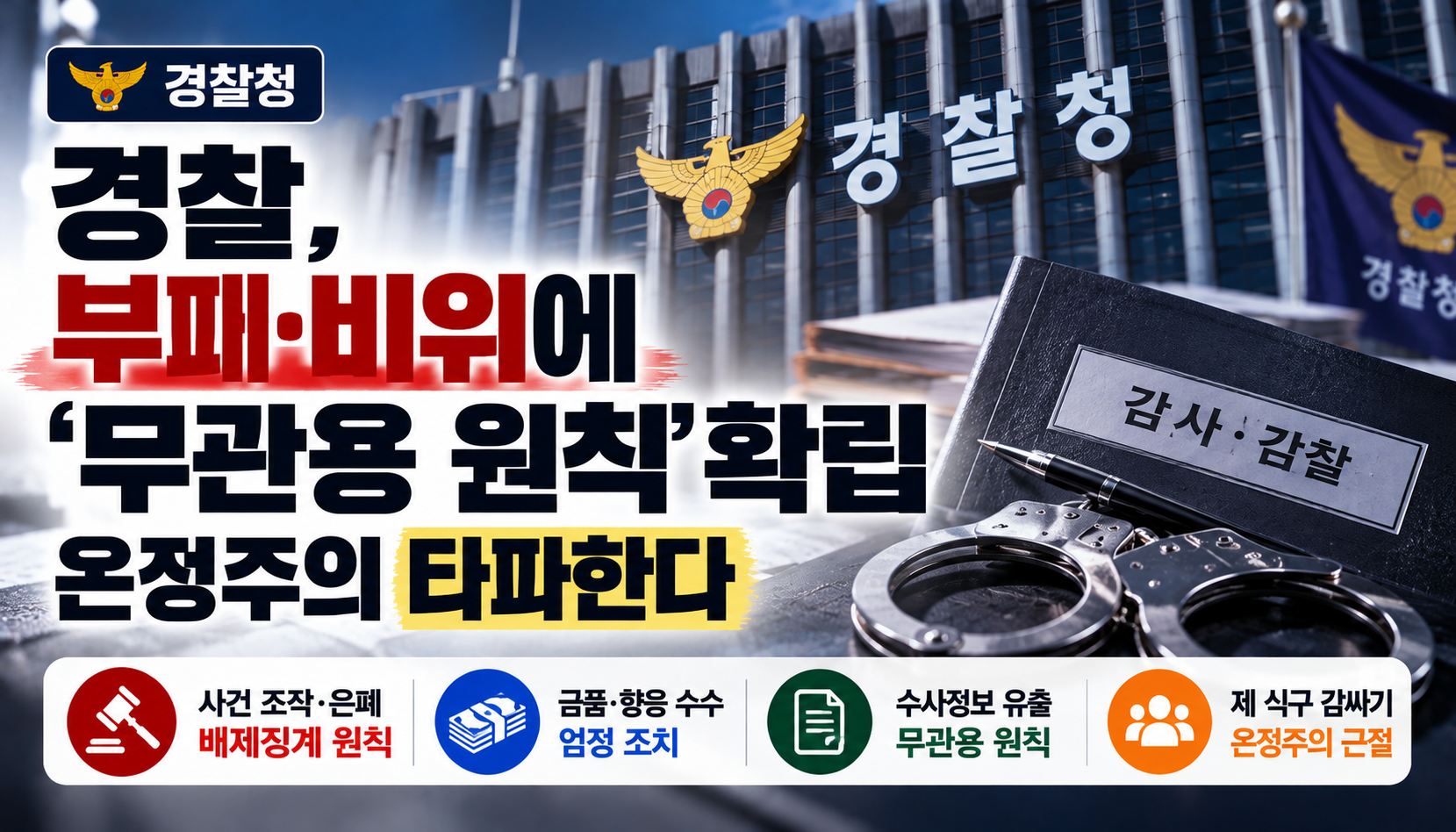 경찰, 부패·비위에 ‘무관용 원칙’ 선언…사건 조작·금품수수 등 중대 비위 배제징계 추진