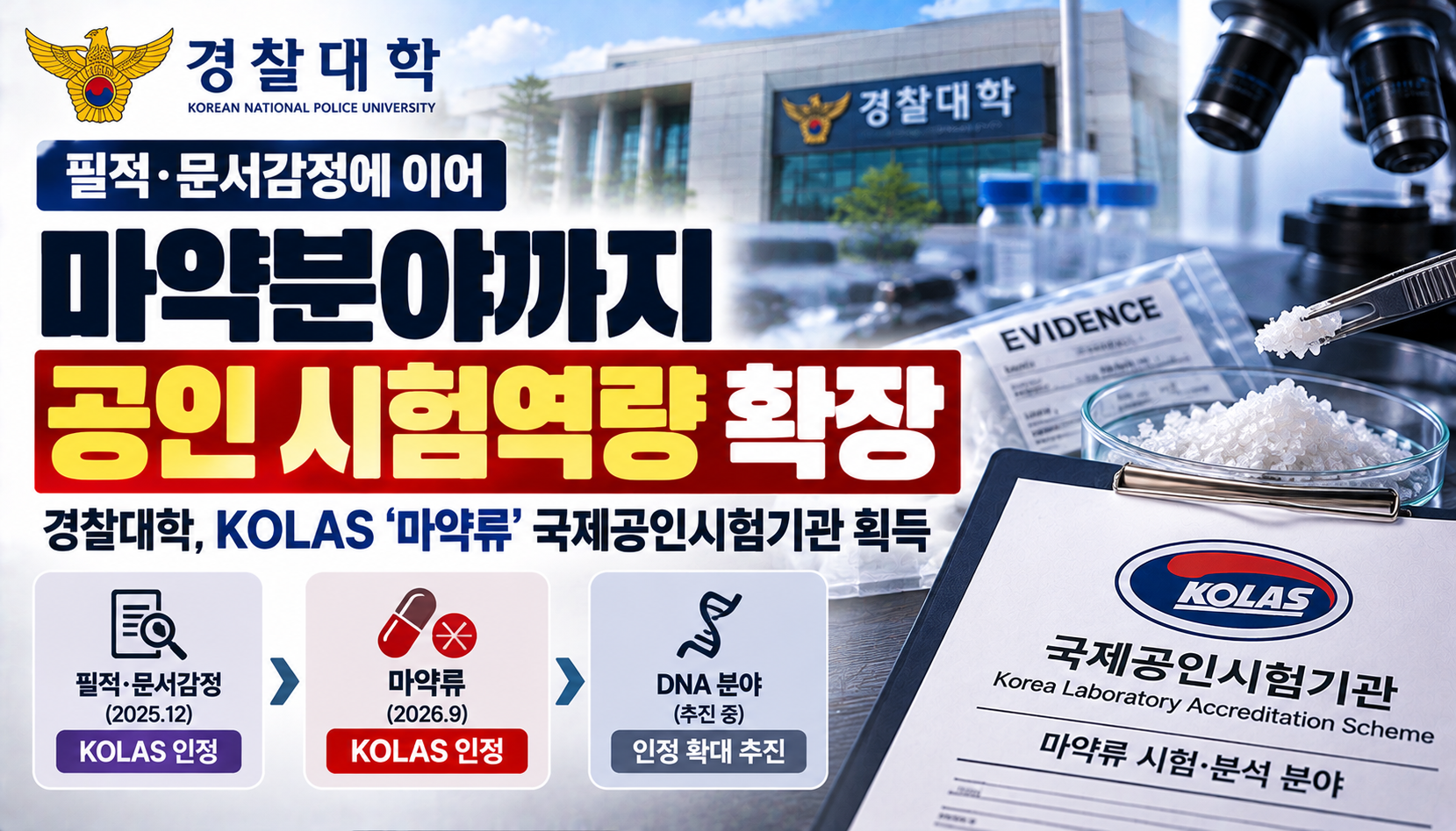 “마약 감정도 국제공인 수준으로”…경찰대학, 필적·문서감정 이어 마약류 시험역량 인정