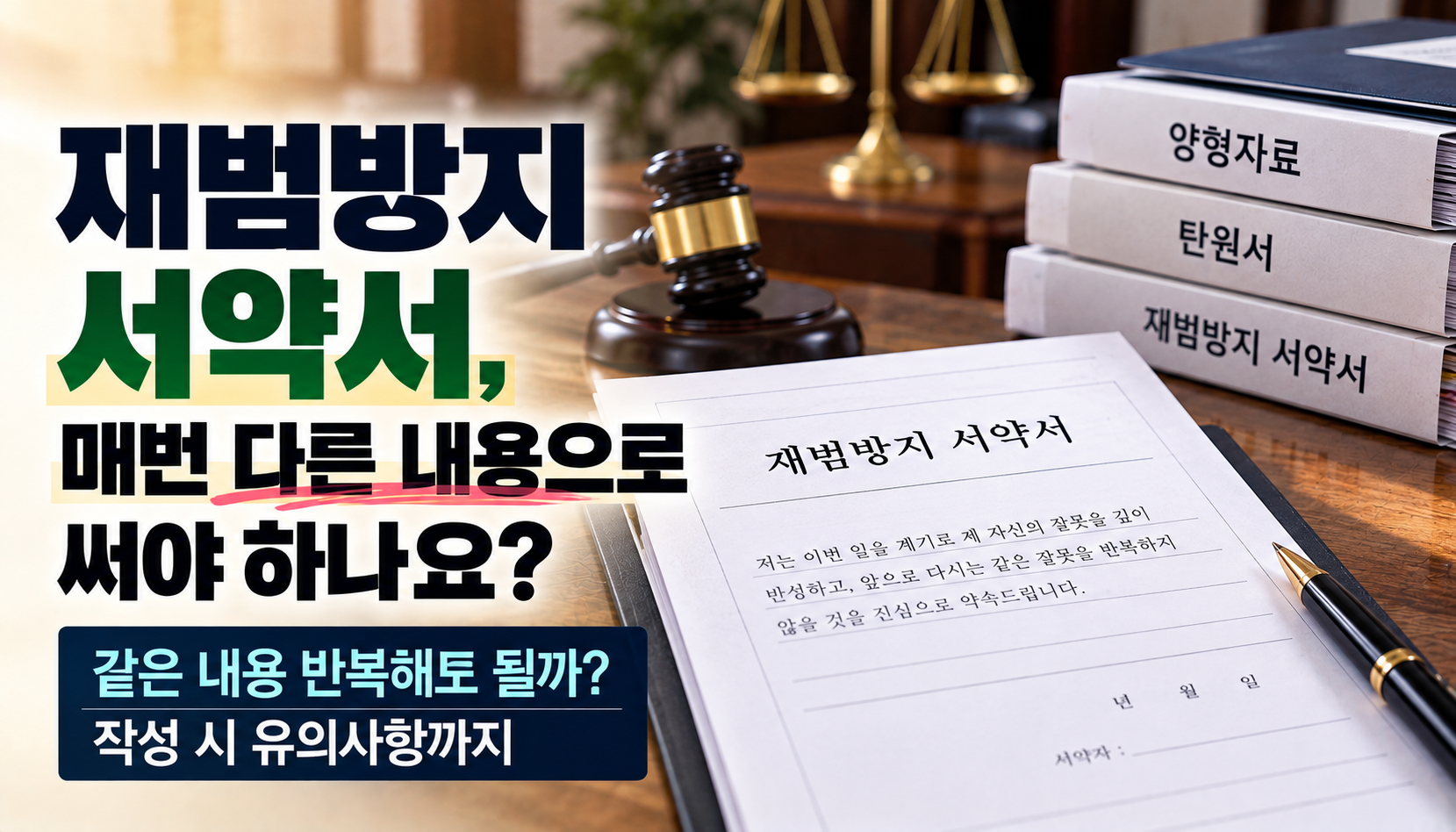 “재범방지 서약서, 매번 다른 내용으로 써야 하나요?”…반복 작성과 새로운 다짐 사이, 양형자료 준비하는 가족들의 고민