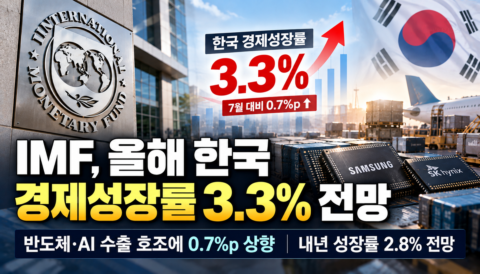 IMF, 올해 한국 경제성장률 3.3%로 상향…반도체·AI 수출 호조에 세계 평균 웃돌아