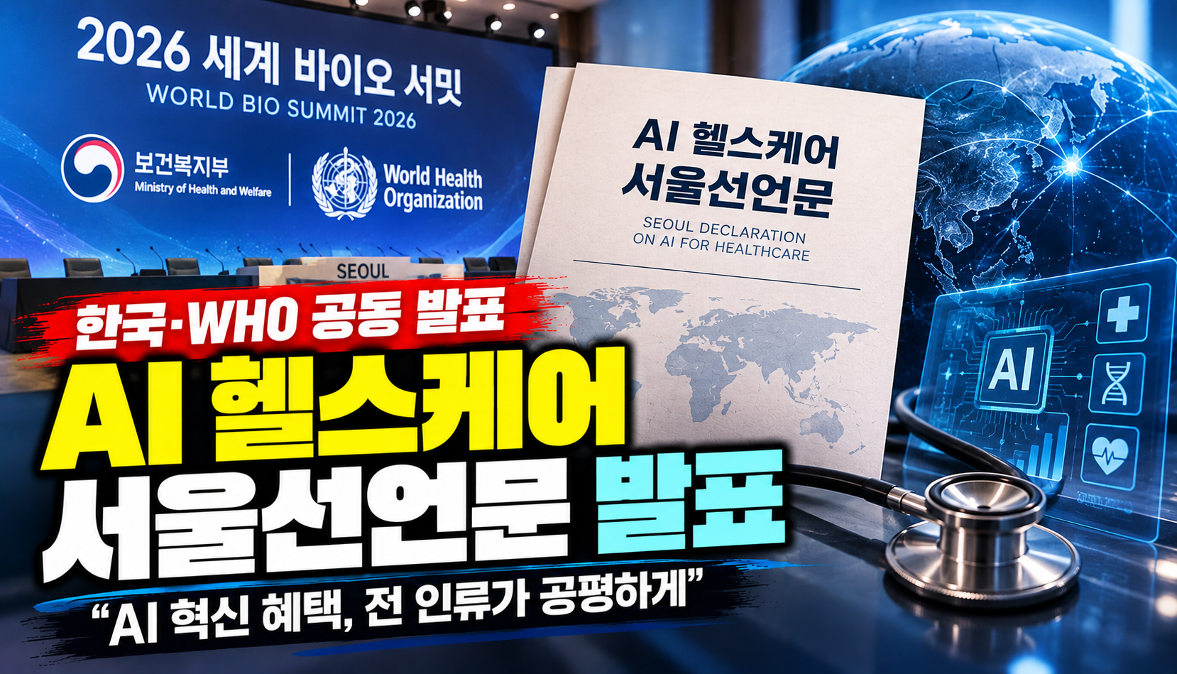한국·WHO, 'AI 헬스케어 서울선언문' 발표…“의료 AI 혁신 혜택, 전 인류가 공평하게”