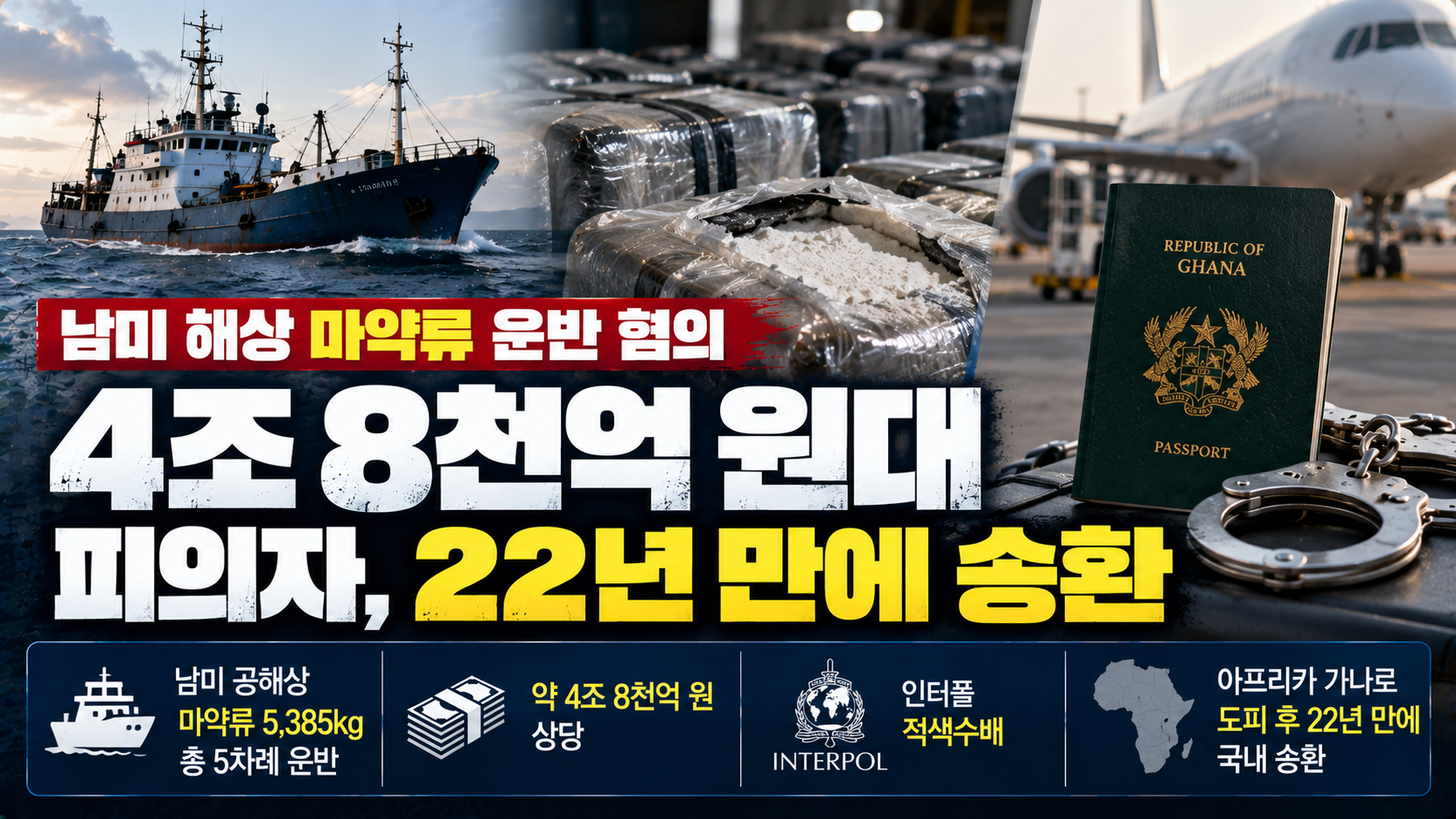 4조 8000억 원대 마약 운반 혐의 80대 남성, 22년 만에 국내 송환…경찰·해경 국제공조 성과