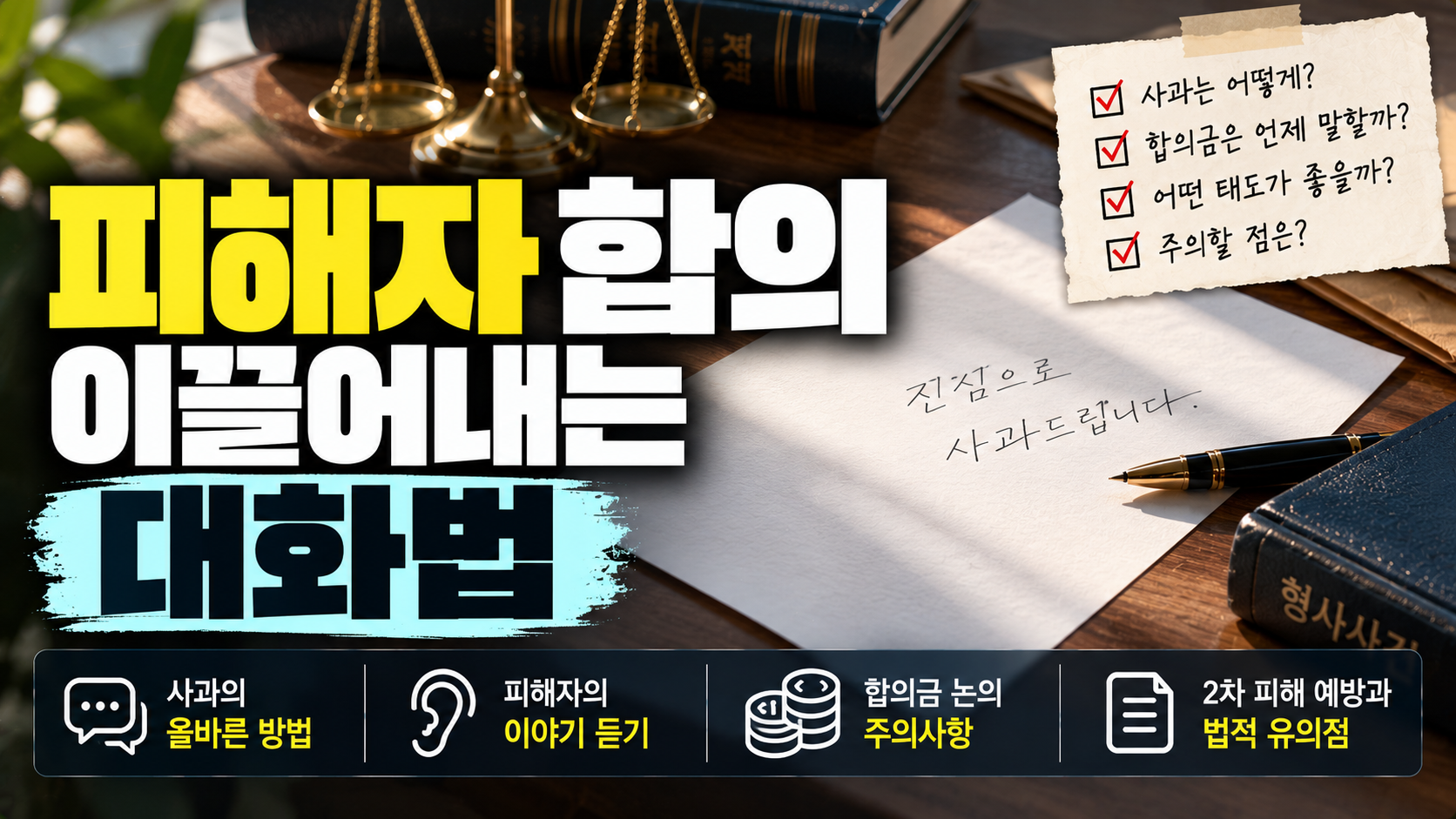 피해자 합의, 어떤 말부터 꺼내야 할까?…진심 어린 사과와 2차 피해를 막는 대화 방법