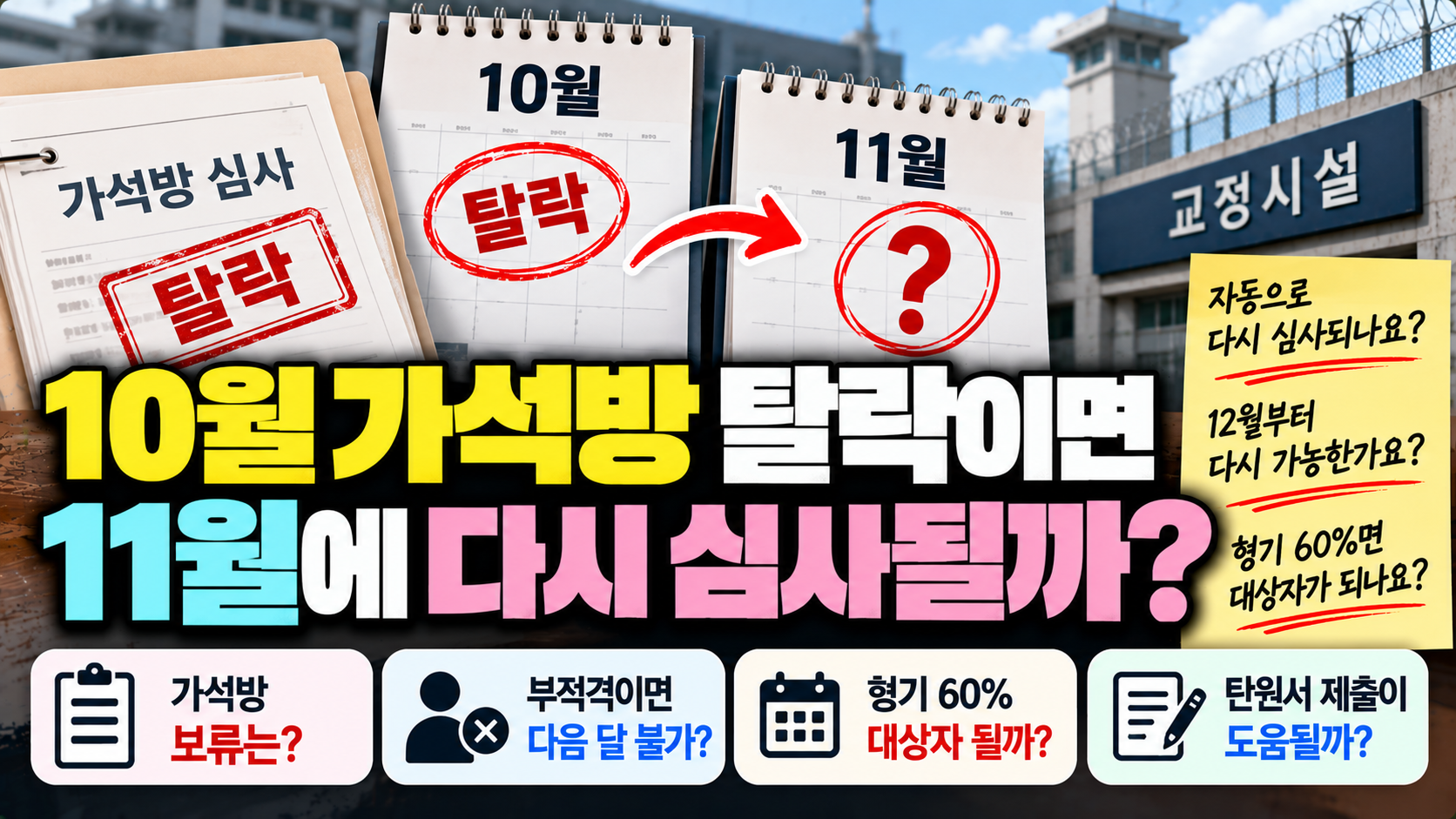 "10월 가석방 탈락하면 11월에 다시 심사받을까?"…형기 60% 복역과 재심사 대상 선정 기준 알아보니